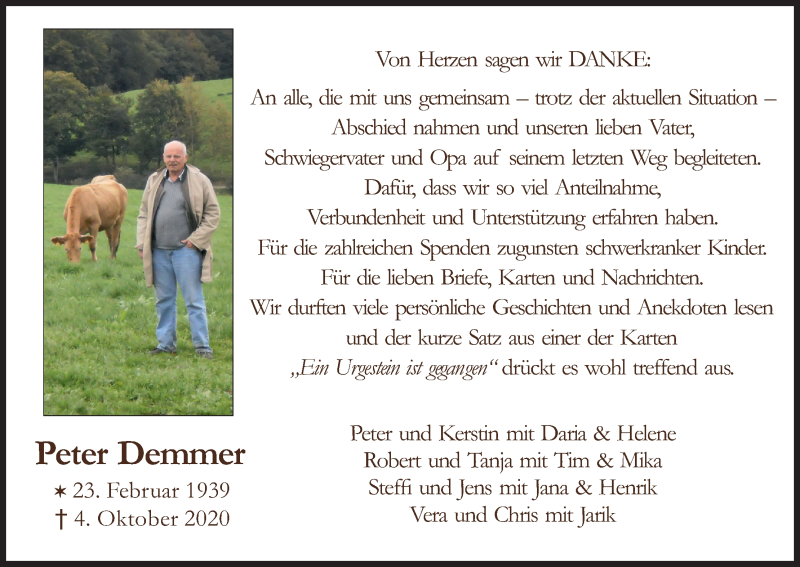  Traueranzeige für Peter Demmer vom 28.11.2020 aus Kölner Stadt-Anzeiger / Kölnische Rundschau / Express