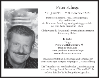 Anzeige von Peter Schego von  Werbepost 