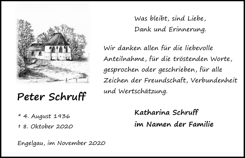  Traueranzeige für Peter Schruff vom 21.11.2020 aus  Blickpunkt Euskirchen 