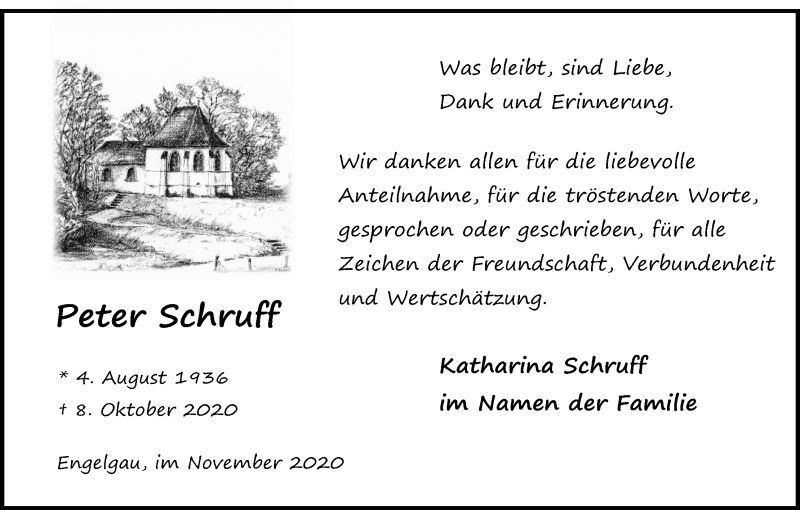  Traueranzeige für Peter Schruff vom 21.11.2020 aus Kölner Stadt-Anzeiger / Kölnische Rundschau / Express
