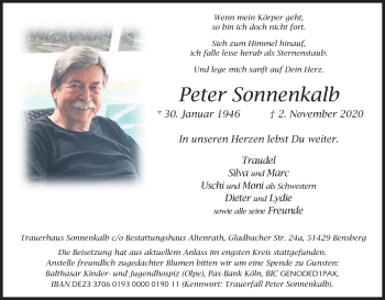 Anzeige von Peter Sonnenkalb von Kölner Stadt-Anzeiger / Kölnische Rundschau / Express