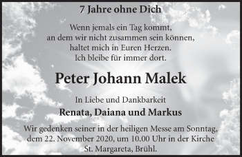 Anzeige von Peter Johann Malek von  Schlossbote/Werbekurier 