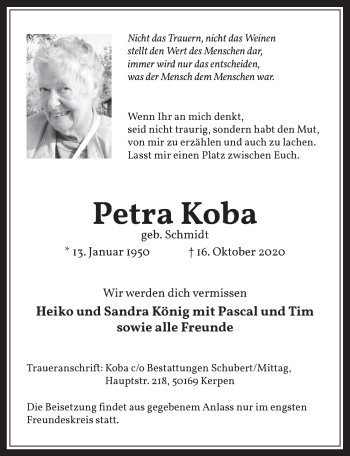 Anzeige von Petra Koba von  Werbepost 