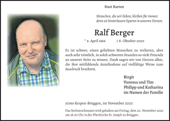 Anzeige von Ralf Berger von  Werbepost 
