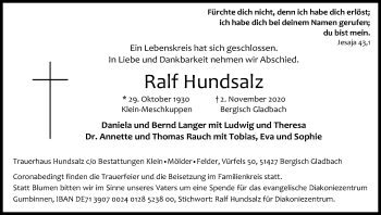 Anzeige von Ralf Hundsalz von Kölner Stadt-Anzeiger / Kölnische Rundschau / Express