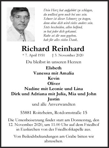 Anzeige von Richard Reinhard von  Blickpunkt Euskirchen 