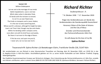 Anzeige von Richard Richter von Kölner Stadt-Anzeiger / Kölnische Rundschau / Express