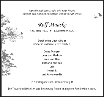 Anzeige von Rolf Maaske von  Anzeigen Echo 