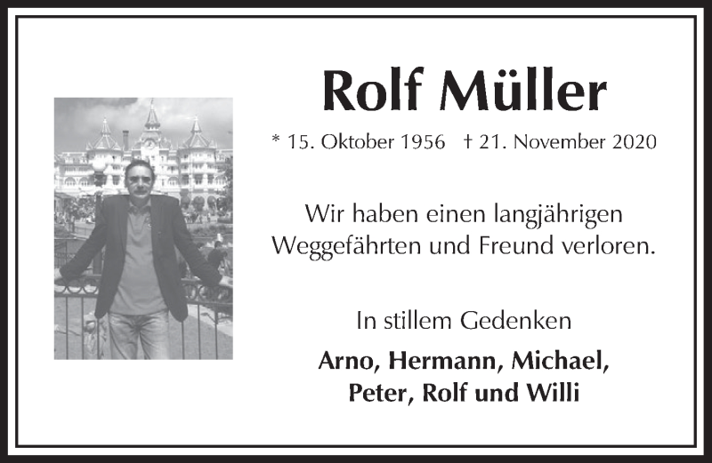  Traueranzeige für Rolf Müller vom 27.11.2020 aus  Wochenende 
