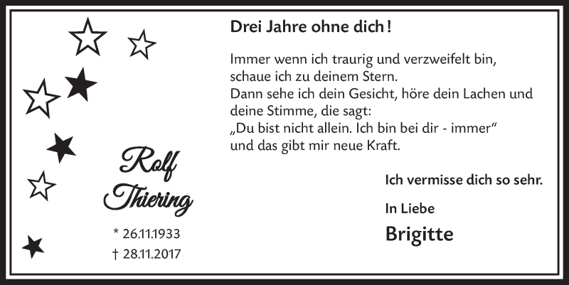  Traueranzeige für Rolf Thiering vom 20.11.2020 aus  Schlossbote/Werbekurier 