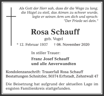 Anzeige von Rosa Schauff von  Wochenende  Werbepost 