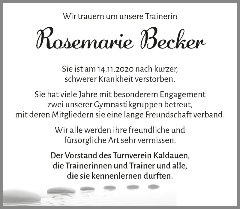  Traueranzeige für Rosemarie Becker vom 20.11.2020 aus  Extra Blatt 