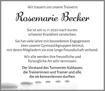 Anzeige von Rosemarie Becker von  Extra Blatt 