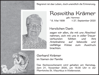 Anzeige von Roswitha Krämer von  Blickpunkt Euskirchen 
