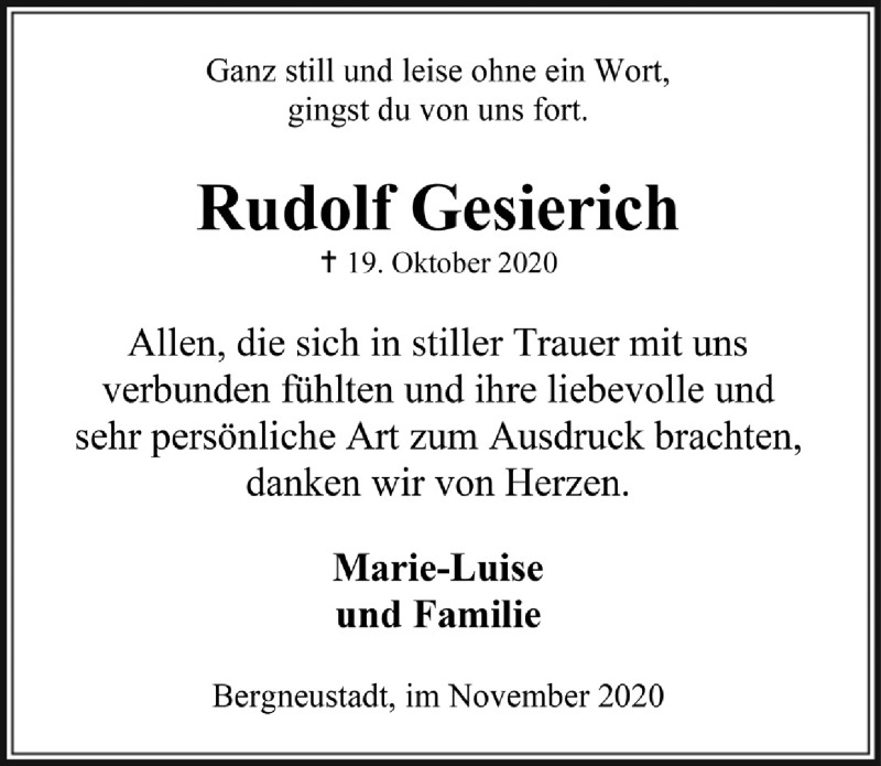  Traueranzeige für Rudolf Gesierich vom 27.11.2020 aus  Anzeigen Echo 