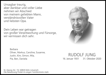 Anzeige von Rudolf Jung von Kölner Stadt-Anzeiger / Kölnische Rundschau / Express