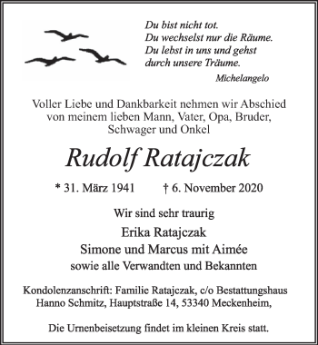 Anzeige von Rudolf Ratajczak von  Schaufenster/Blickpunkt 