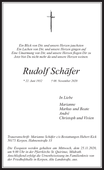 Anzeige von Rudolf Schäfer von  Werbepost 