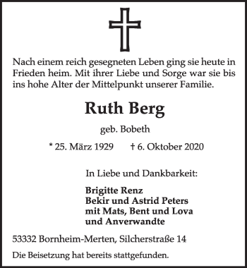 Anzeige von Ruth Berg von  Schlossbote/Werbekurier 