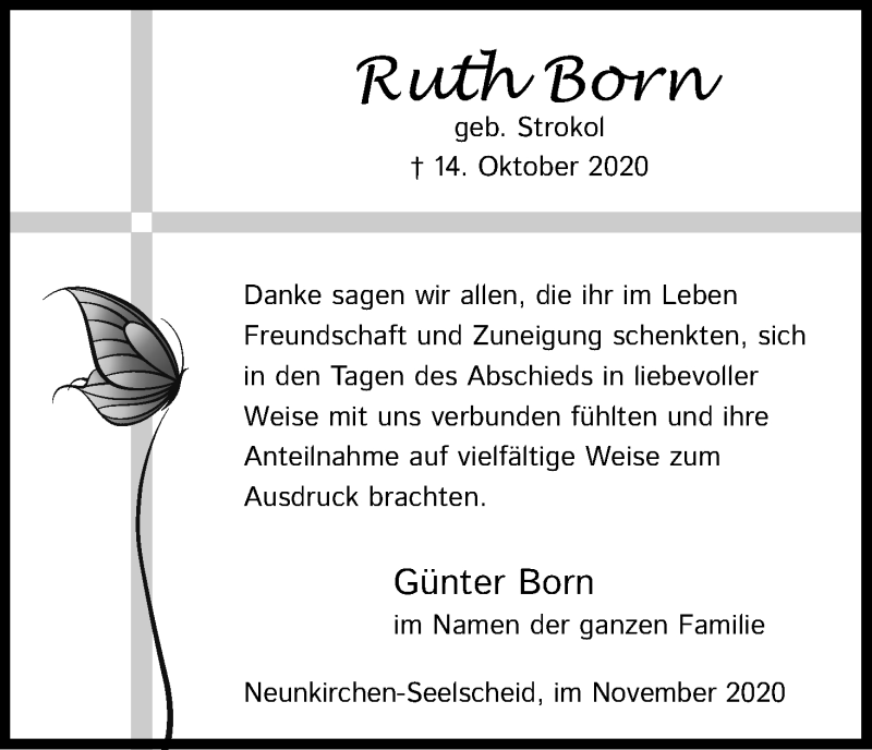  Traueranzeige für Ruth Born vom 21.11.2020 aus Kölner Stadt-Anzeiger / Kölnische Rundschau / Express