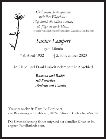 Anzeige von Sabine Lempert von  Werbepost 