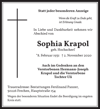 Anzeige von Sophia Krapol von  Wochenende 