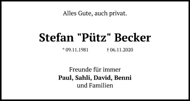  Traueranzeige für Stefan Becker vom 14.11.2020 aus Kölner Stadt-Anzeiger / Kölnische Rundschau / Express