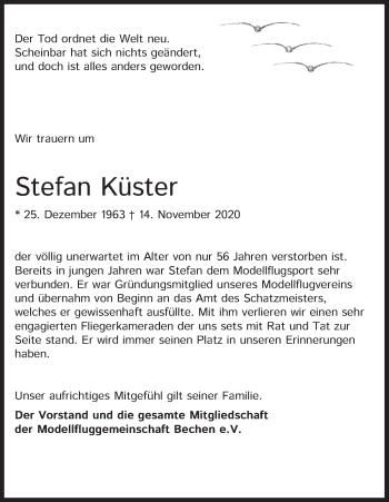 Anzeige von Stefan Küster von Kölner Stadt-Anzeiger / Kölnische Rundschau / Express