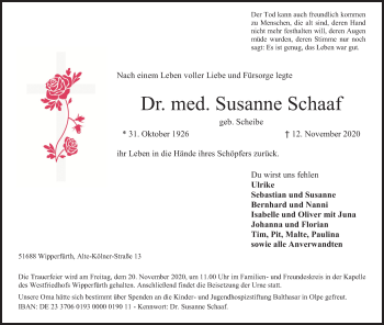 Anzeige von Susanne Schaaf von Kölner Stadt-Anzeiger / Kölnische Rundschau / Express