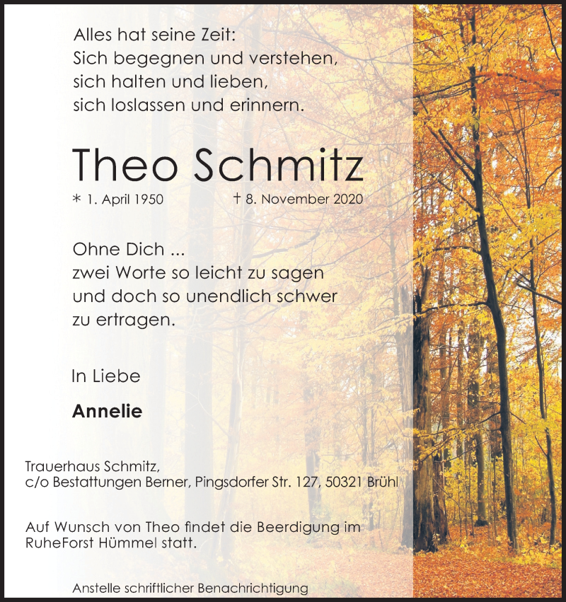  Traueranzeige für Theo Schmitz vom 21.11.2020 aus Kölner Stadt-Anzeiger / Kölnische Rundschau / Express