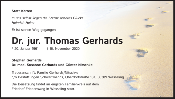 Anzeige von Thomas Gerhards von Kölner Stadt-Anzeiger / Kölnische Rundschau / Express