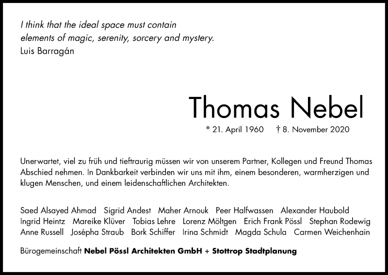  Traueranzeige für Thomas Nebel vom 14.11.2020 aus Kölner Stadt-Anzeiger / Kölnische Rundschau / Express