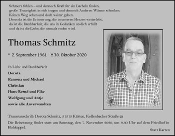 Anzeige von Thomas Schmitz von Kölner Stadt-Anzeiger / Kölnische Rundschau / Express