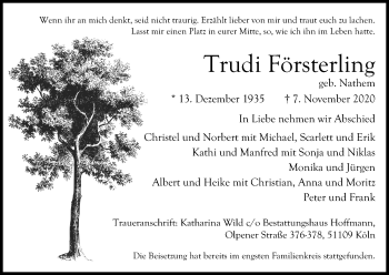 Anzeige von Trudi Försterling von Kölner Stadt-Anzeiger / Kölnische Rundschau / Express