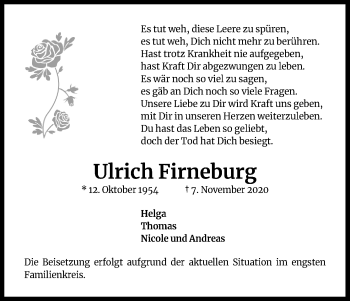 Anzeige von Ulrich Firneburg von Kölner Stadt-Anzeiger / Kölnische Rundschau / Express