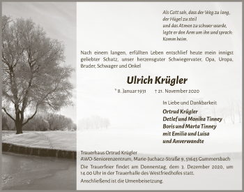 Anzeige von Ulrich Krügler von  Anzeigen Echo 