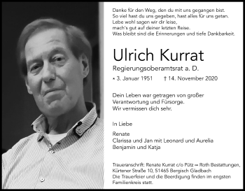 Anzeige von Ulrich Kurrat von Kölner Stadt-Anzeiger / Kölnische Rundschau / Express