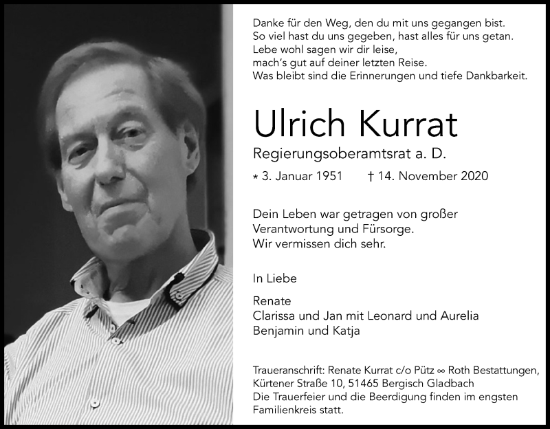  Traueranzeige für Ulrich Kurrat vom 21.11.2020 aus Kölner Stadt-Anzeiger / Kölnische Rundschau / Express
