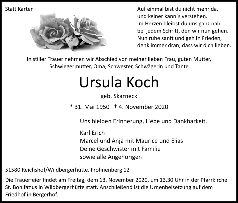  Traueranzeige für Ursula Koch vom 07.11.2020 aus Kölner Stadt-Anzeiger / Kölnische Rundschau / Express