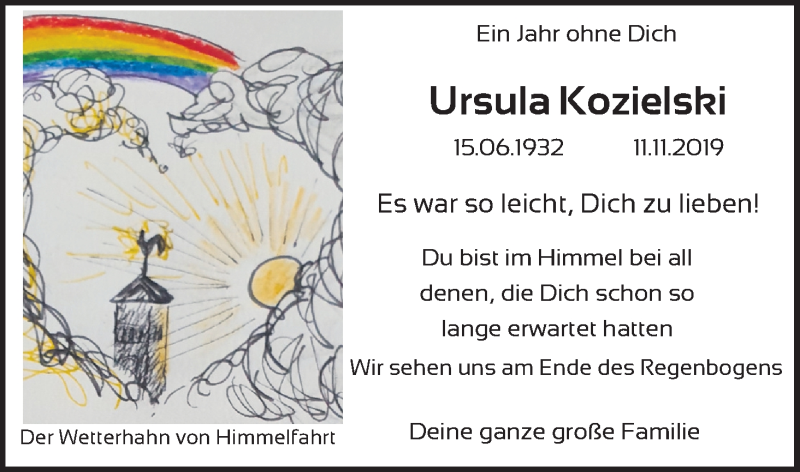  Traueranzeige für Ursula Kozielski vom 11.11.2020 aus Kölner Stadt-Anzeiger / Kölnische Rundschau / Express