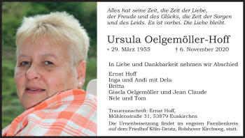 Anzeige von Ursula Oelgemöller-Hoff von Kölner Stadt-Anzeiger / Kölnische Rundschau / Express