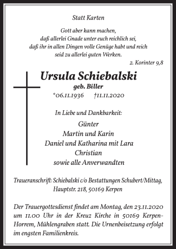 Anzeige von Ursula Schiebalski von  Werbepost 