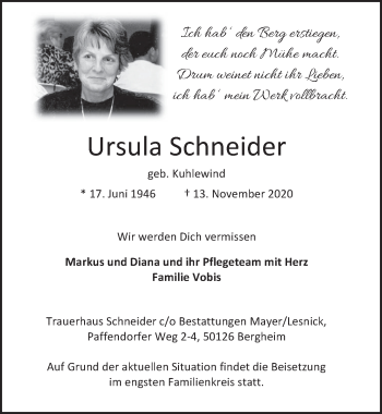 Anzeige von Ursula Schneider von  Werbepost 