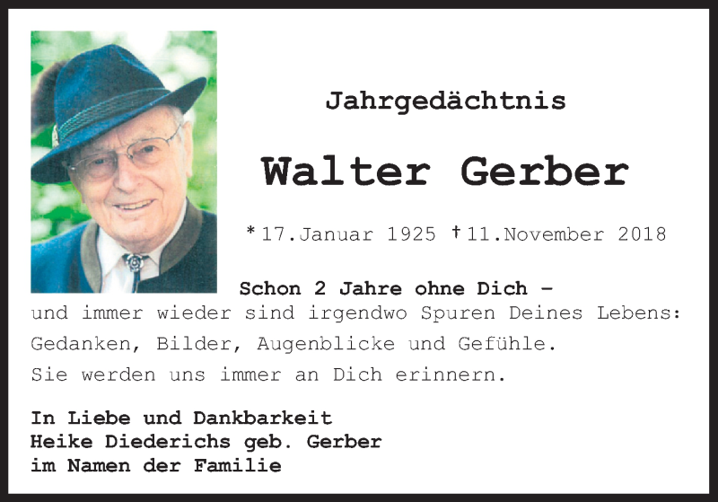  Traueranzeige für Walter Gerber vom 11.11.2020 aus Kölner Stadt-Anzeiger / Kölnische Rundschau / Express