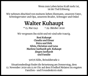 Anzeige von Walter Kuhaupt von Kölner Stadt-Anzeiger / Kölnische Rundschau / Express