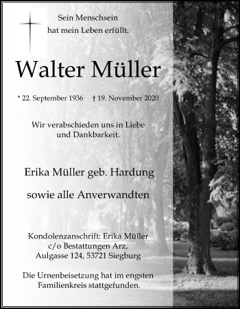 Anzeige von Walter Müller von Kölner Stadt-Anzeiger / Kölnische Rundschau / Express