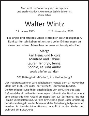 Anzeige von Walter Wintz von  Werbepost 