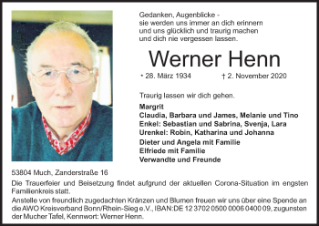 Anzeige von Werner Henn von Kölner Stadt-Anzeiger / Kölnische Rundschau / Express