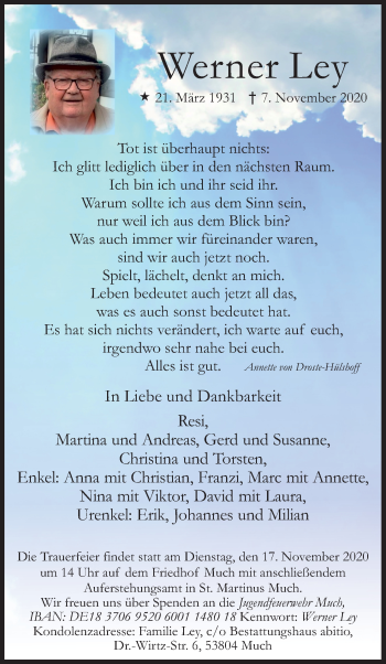 Anzeige von Werner Ley von Kölner Stadt-Anzeiger / Kölnische Rundschau / Express