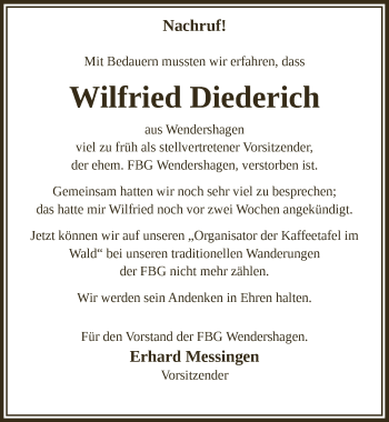 Anzeige von Wilfried Diederich von  Lokalanzeiger 